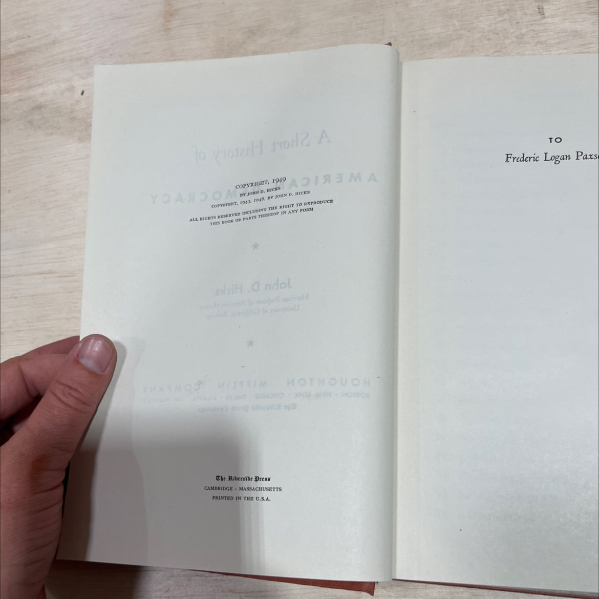 a short history of american democracy book, by john d. hicks, 1949 Hardcover