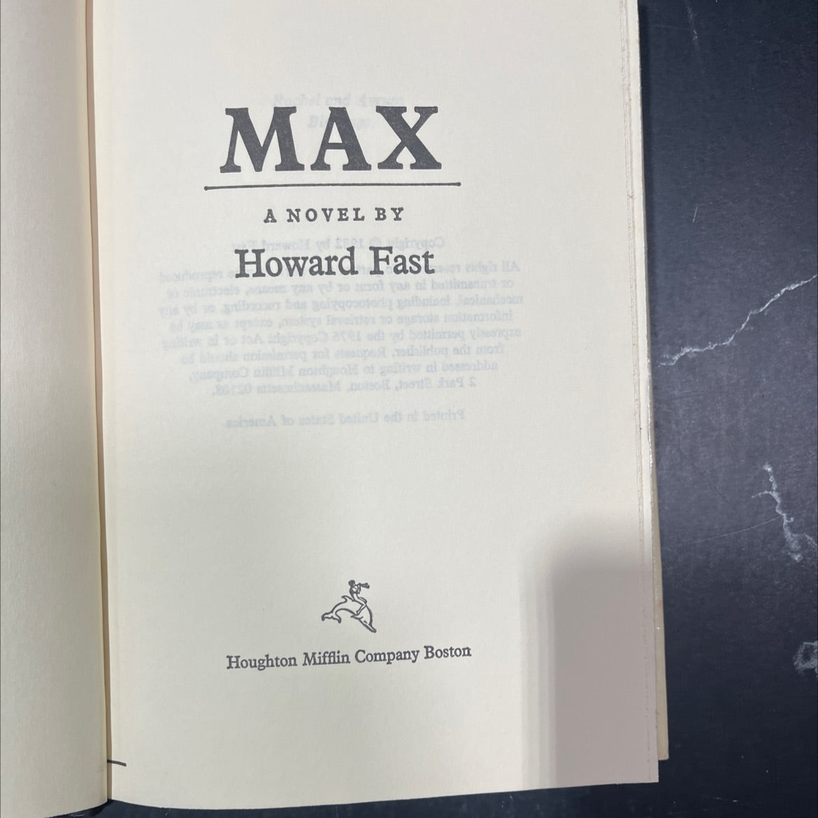 max book, by howard fast, 1982 Hardcover
