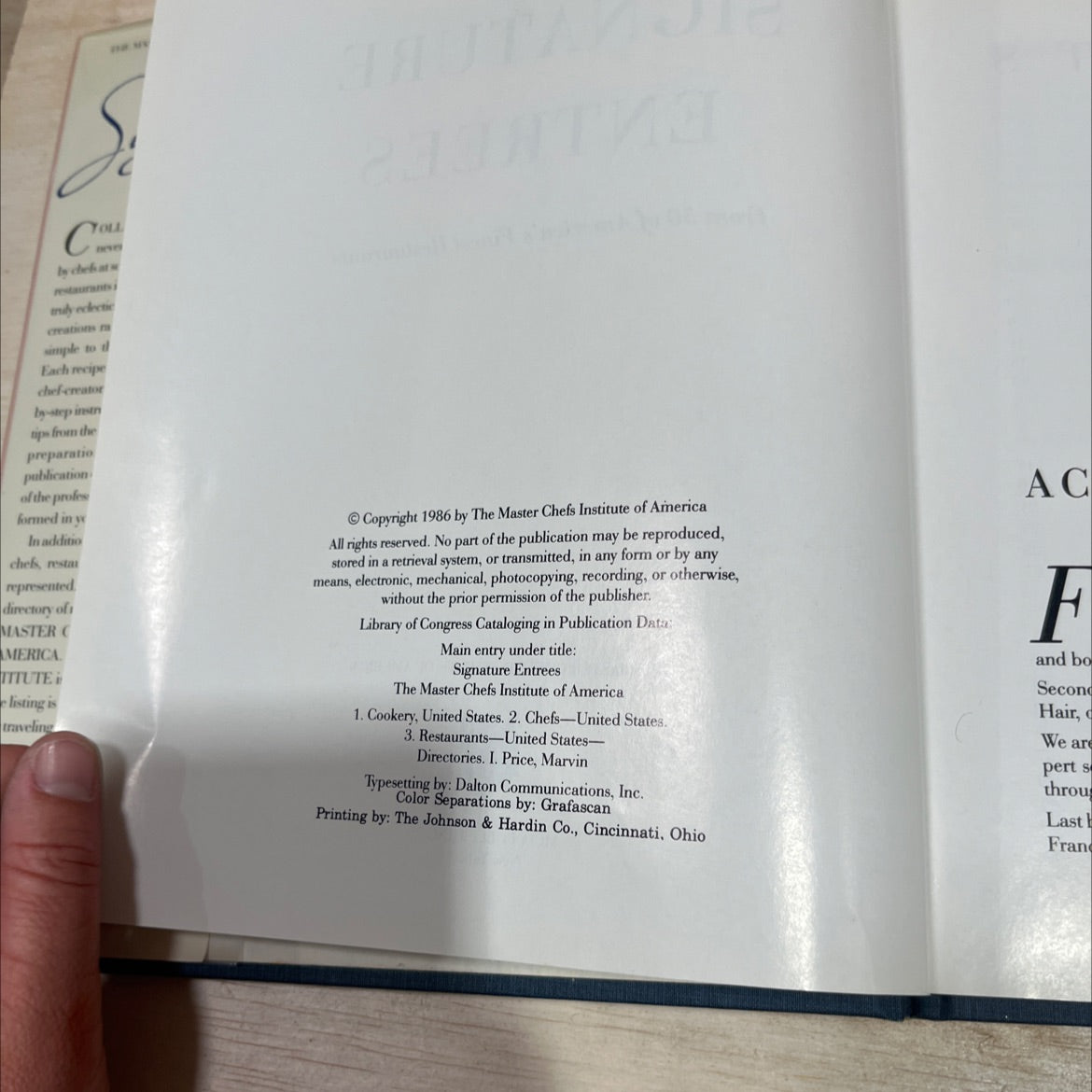 signature entrees from 50 of america's finest restaurants book, by unknown, 1986 Hardcover