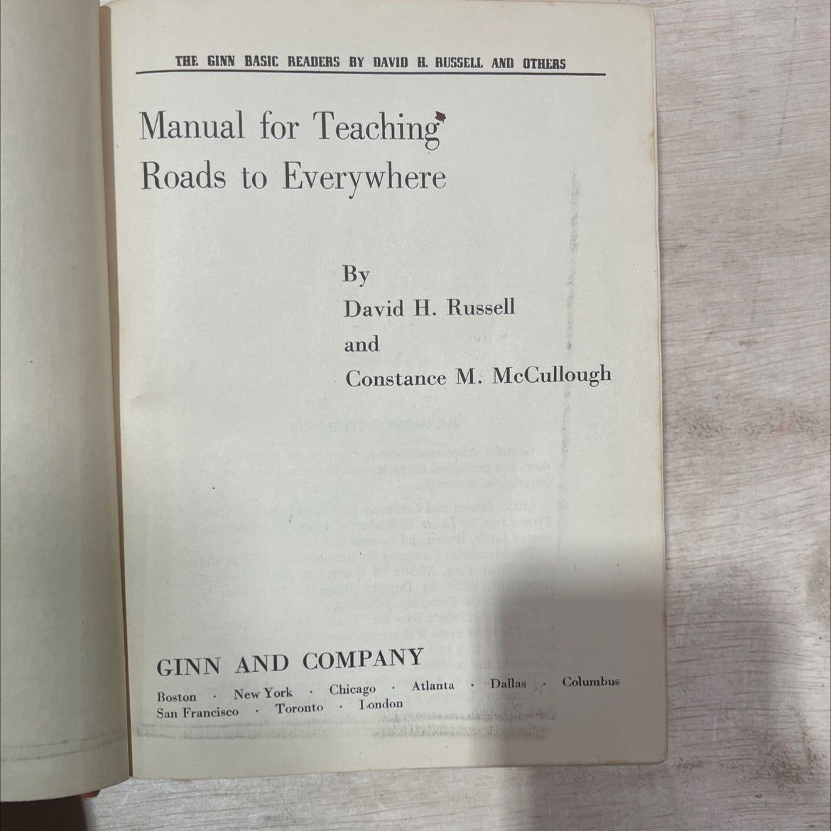 the ginn basic readers manual for teaching roads to everywhere book, by david h. russell and constance m. mccullough,